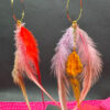 Gold Feather Dangle Hoop Earrings - Image 3