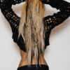 Black Crochet Mesh Crop Sweater with Leopard Print Skull and Pink Foil Hearts - Image 3