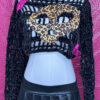 Black Crochet Mesh Crop Sweater with Leopard Print Skull and Pink Foil Hearts - Image 6