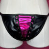 Black and Pink Vinyl Look Lace-Up Bikini Set - Image 9