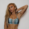 Blue Snakeskin Print Strappy Tie Back Halter Top - Image 2