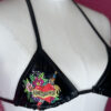 Heartbreaker Embroidery Black Vinyl-Look Brazilian Cut Bikini Set - Image 8
