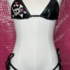 Skull and Hearts Embroidery Black Vinyl-Look Brazilian Cut Bikini Set - Image 5