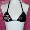 Skull and Hearts Embroidery Black Vinyl-Look Brazilian Cut Bikini Set - Image 6