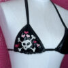 Skull and Hearts Embroidery Black Vinyl-Look Brazilian Cut Bikini Set - Image 7