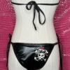 Skull and Hearts Embroidery Black Vinyl-Look Brazilian Cut Bikini Set - Image 9