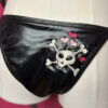 Skull and Hearts Embroidery Black Vinyl-Look Brazilian Cut Bikini Set - Image 10