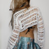 White Crochet Mesh Crop Sweater with Black Vinyl-Look Skull and Pink Foil Hearts - Image 3