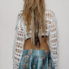 White Crochet Mesh Crop Sweater with Black Vinyl-Look Skull and Pink Foil Hearts - Image 4