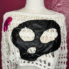 White Crochet Mesh Crop Sweater with Black Vinyl-Look Skull and Pink Foil Hearts - Image 8
