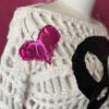 White Crochet Mesh Crop Sweater with Black Vinyl-Look Skull and Pink Foil Hearts - Image 9